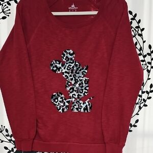 Disney Parks Red Mickey Mouse Sequin L Raglan Long Sleeve Graphic Shirt